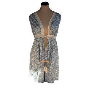 Tank Top Duster Sz. L - Blue, Fairy, Boho, Lace, Floral, Tunic - NWT!